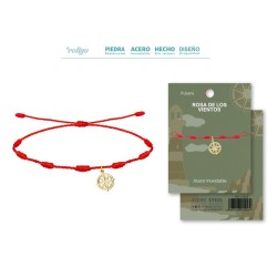 Pulsera 7 Nudos con Colgante Rosa De Los Vientos en Acero Dorado